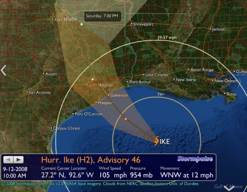 Hurricane Ike - Friday 10am - Predicted Path